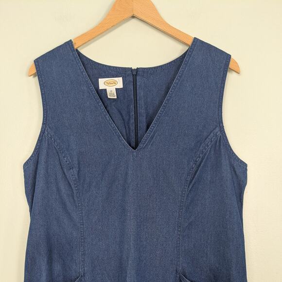 Vintage Talbots Maxi Dress 14 Blue Denim 90s Teacher Modest Pocket Jumper - Picture 4 of 11